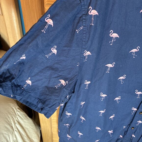 Hurley Button Up Shirt Men's XXL Short Sleeve Button Up Blue Pink Flamingos - Picture 3 of 5